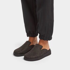 Fitflop GEN-FF E01 Felt Mules Black Slip On Comfort Minimalist Women's Size 6